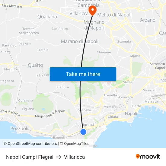 Napoli Campi Flegrei to Villaricca map