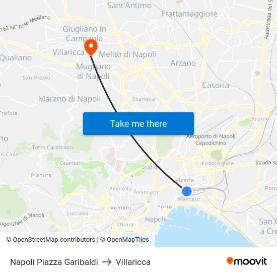 Napoli Piazza Garibaldi to Villaricca map