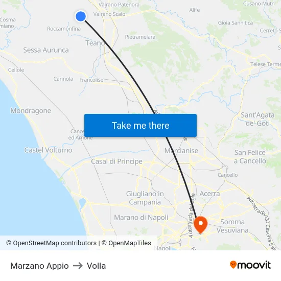 Marzano Appio to Volla map