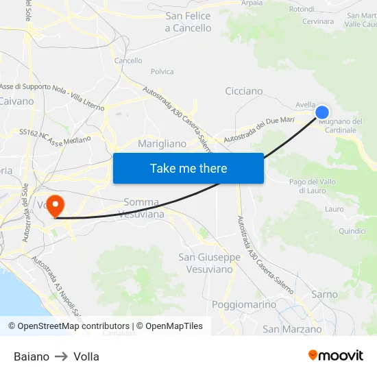 Baiano to Volla map