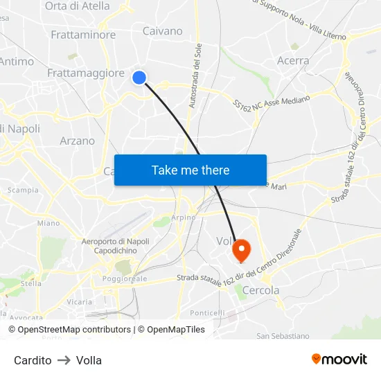 Cardito to Volla map