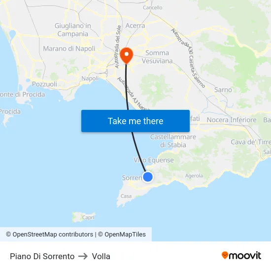 Piano Di Sorrento to Volla map