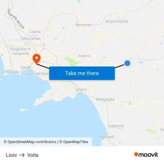 Lioni to Volla map