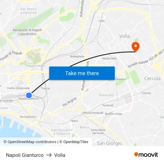 Napoli Gianturco to Volla map