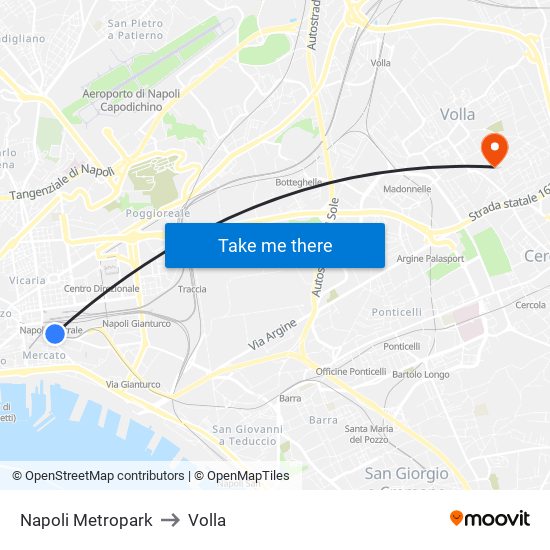 Napoli Metropark to Volla map