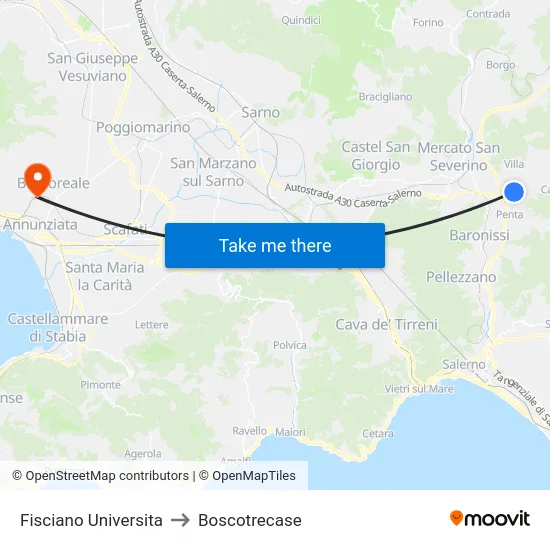Fisciano Universita to Boscotrecase map