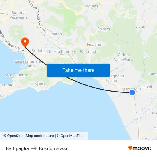 Battipaglia to Boscotrecase map