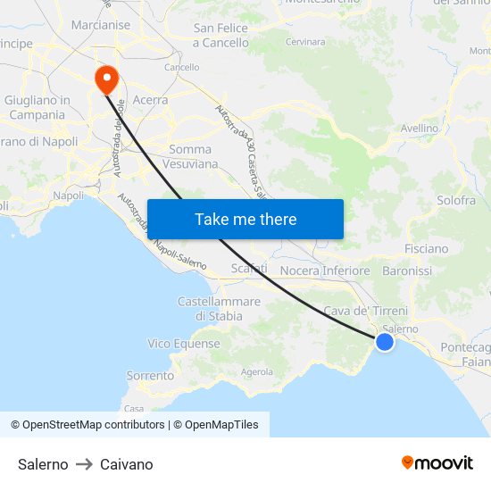 Salerno to Caivano map