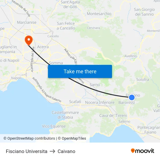 Fisciano University to Caivano map