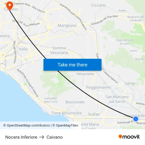 Nocera Inferiore to Caivano map