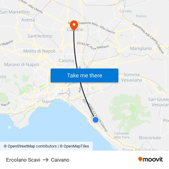 Ercolano Scavi to Caivano map