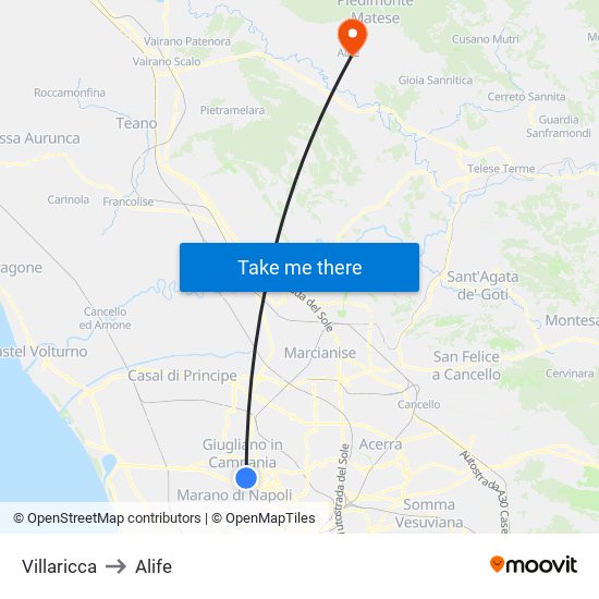 Villaricca to Alife map