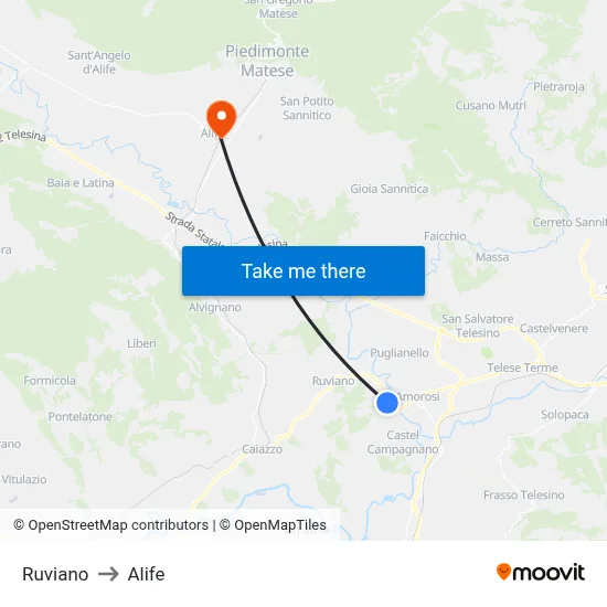 Ruviano to Alife map