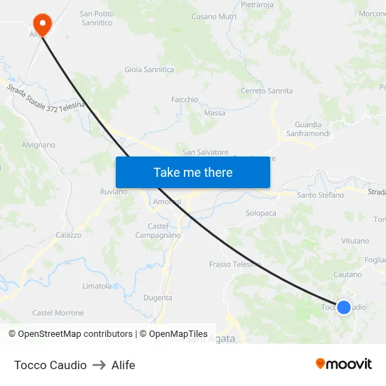 Tocco Caudio to Alife map