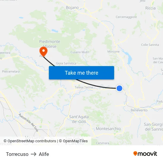 Torrecuso to Alife map
