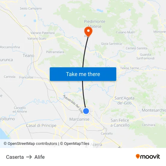 Caserta to Alife map
