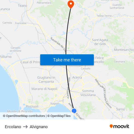 Ercolano to Alvignano map
