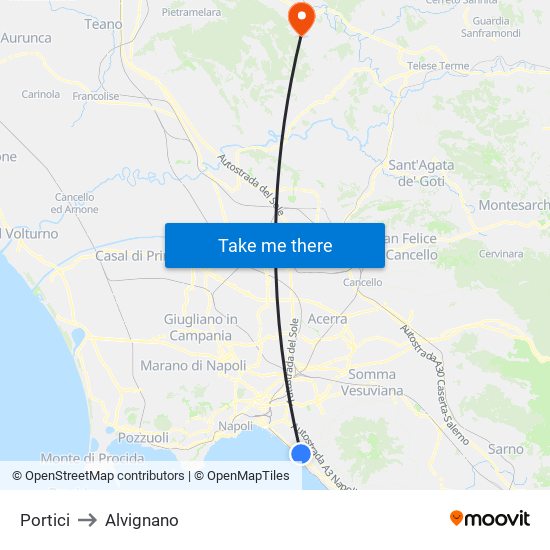 Portici to Alvignano map