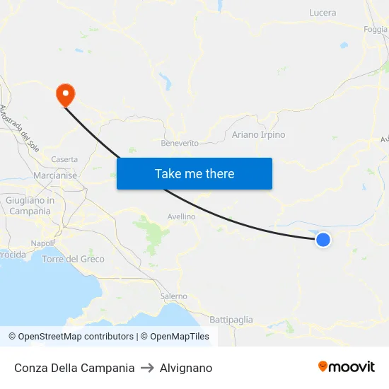Conza Della Campania to Alvignano map