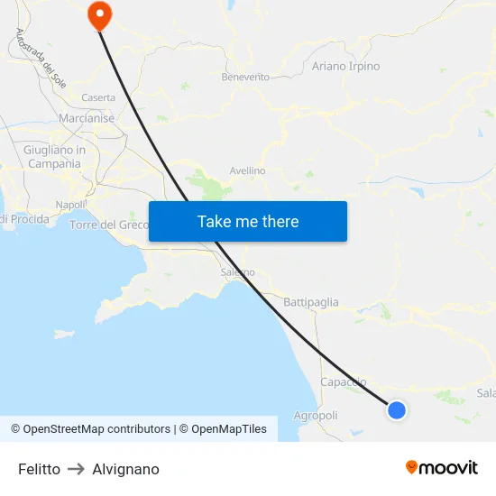 Felitto to Alvignano map