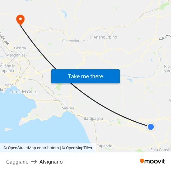 Caggiano to Alvignano map
