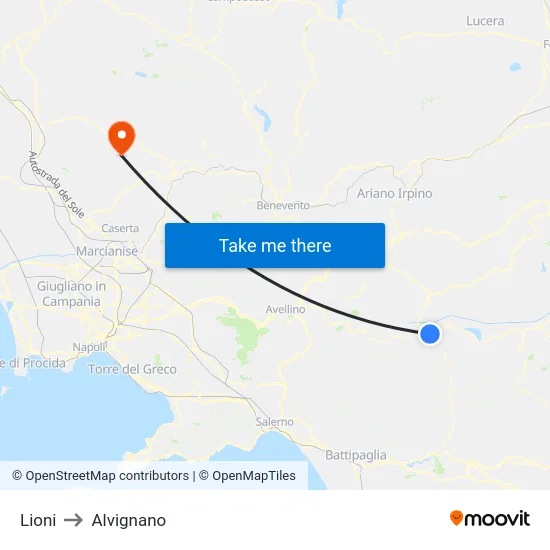 Lioni to Alvignano map