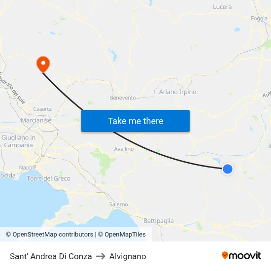 Sant'Andrea di Conza to Alvignano map