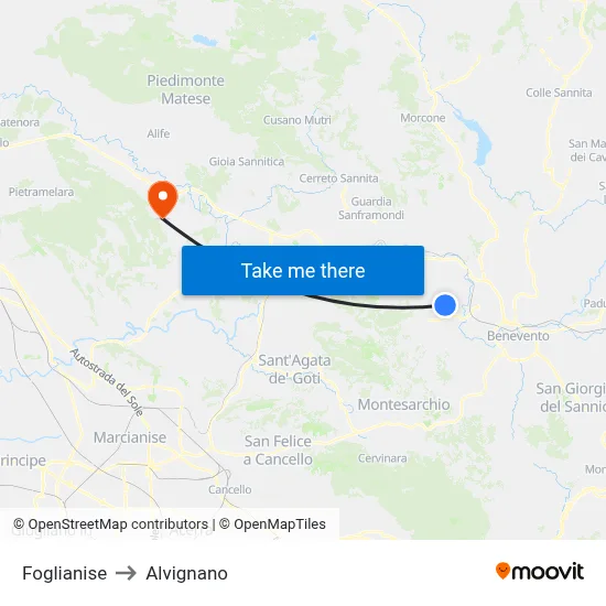 Foglianise to Alvignano map