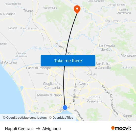 Napoli Centrale to Alvignano map