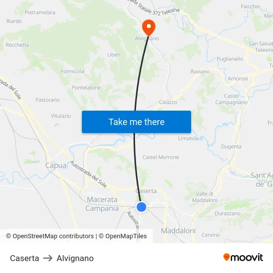 Caserta to Alvignano map