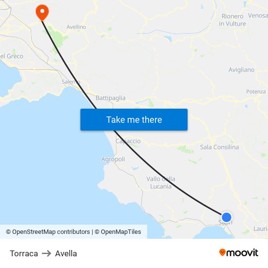 Torraca to Avella map