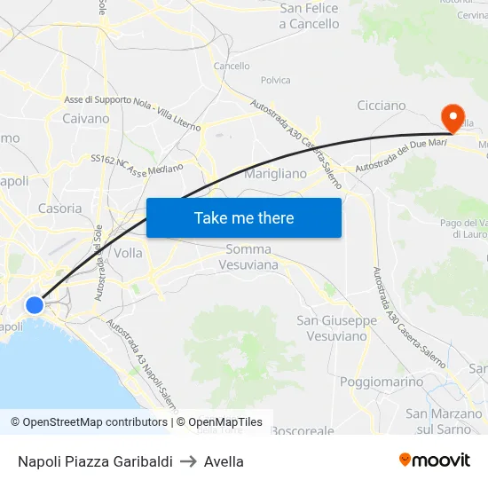 Naples Garibaldi Square to Avella map