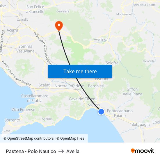Pastena  - Polo Nautico to Avella map