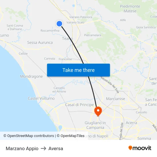Marzano Appio to Aversa map