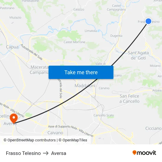 Frasso Telesino to Aversa map