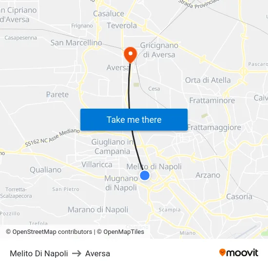 Melito Di Napoli to Aversa map