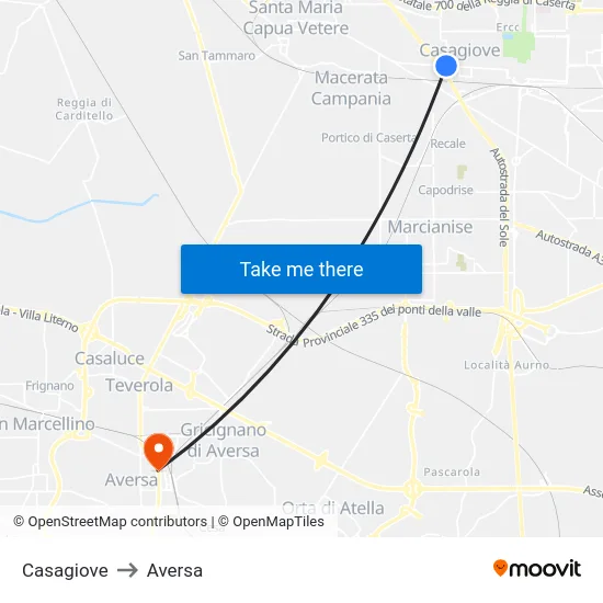 Casagiove to Aversa map