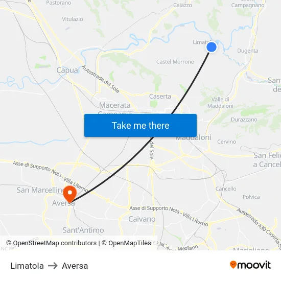 Limatola to Aversa map