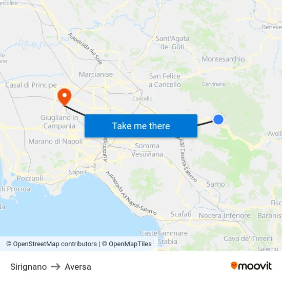 Sirignano to Aversa map