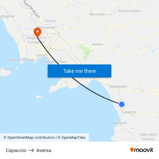 Capaccio to Aversa map