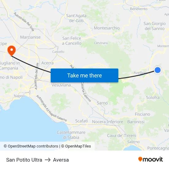 San Potito Ultra to Aversa map