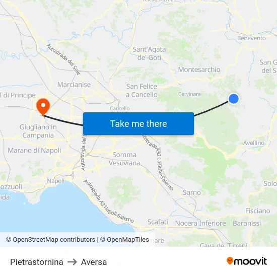 Pietrastornina to Aversa map
