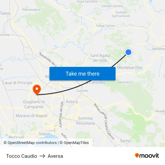 Tocco Caudio to Aversa map