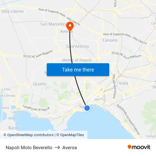 Napoli Molo Beverello to Aversa map
