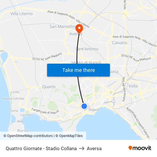 Quattro Giornate - Stadio Collana to Aversa map