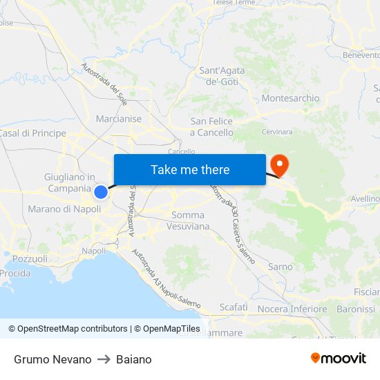 Grumo Nevano to Baiano map