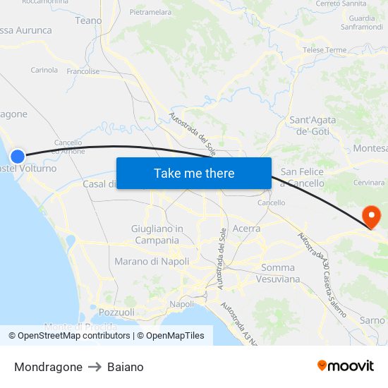Mondragone to Baiano map