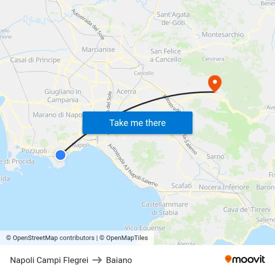 Naples Campi Flegrei to Baiano map