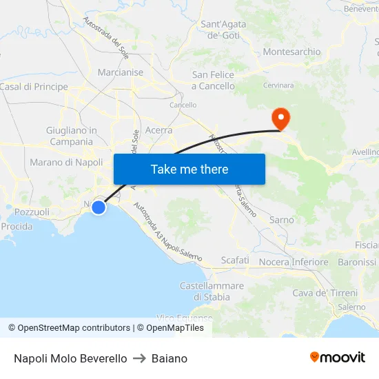 Naples Beverello Pier to Baiano map