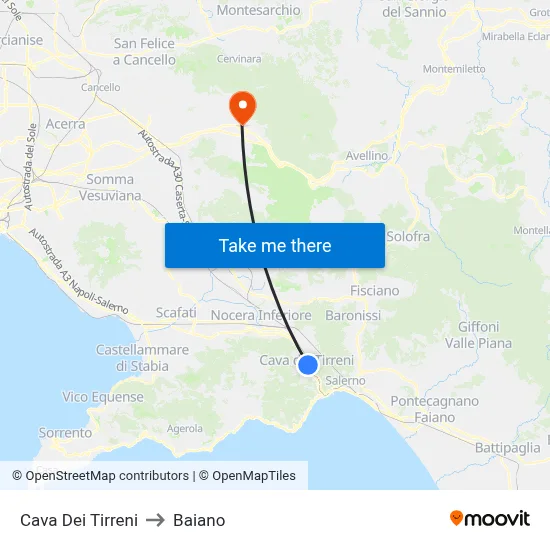 Cava Dei Tirreni to Baiano map